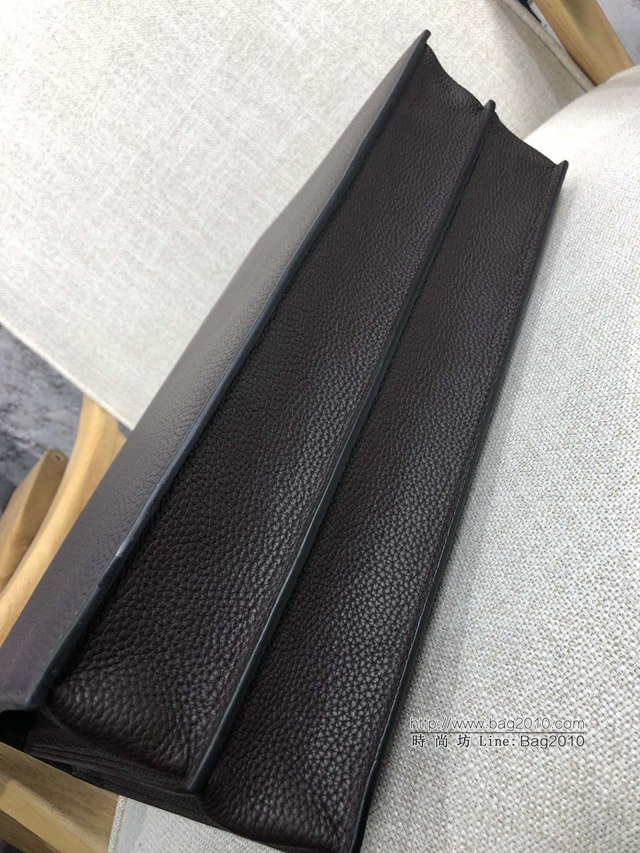 Hermes男包 愛馬仕密碼鎖公事包38cm原版togo皮 蠟線縫製 經深啡色  tdh2132
